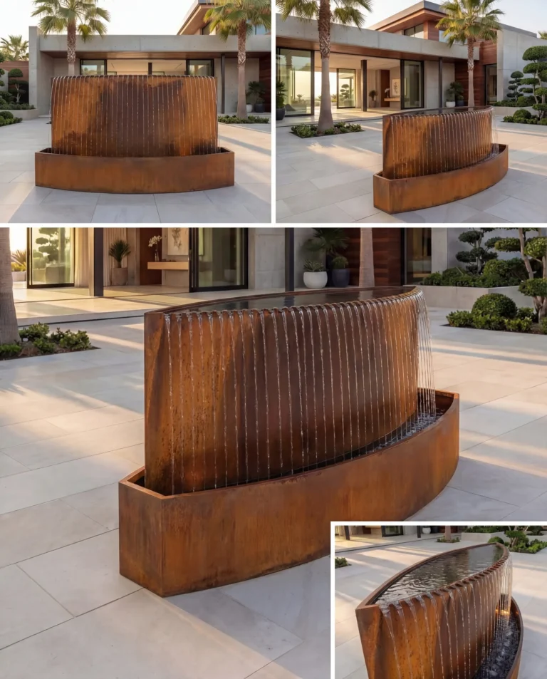 TKS Corten Curved Architectural Rain Waterfall outdoor waterfall water feature