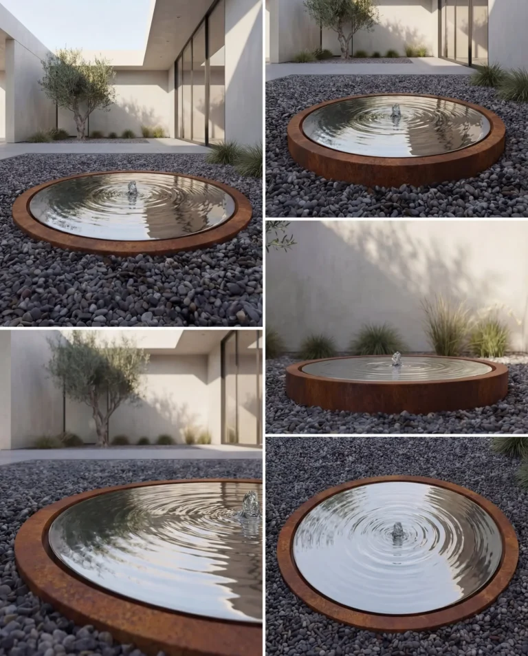 KOYS Corten Mirror Disc Architectural Water Element outdoor waterfall water feature