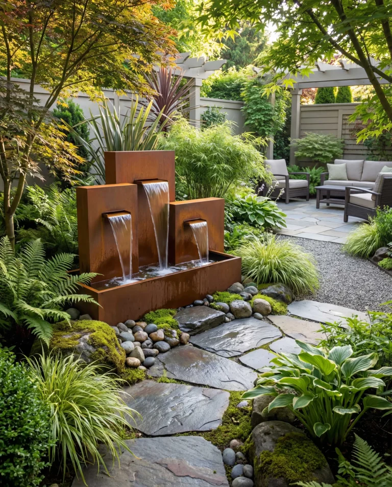 CW300 Corten Three-Step Waterfall For Large Gardens outdoor waterfall water feature