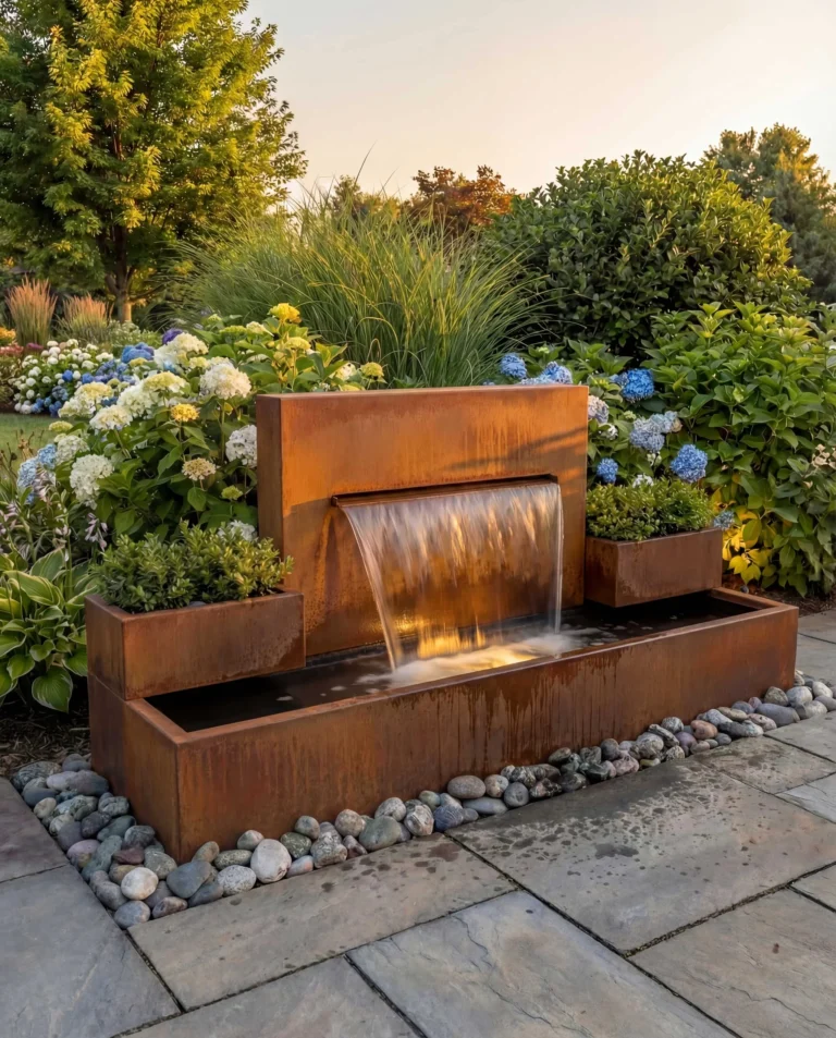 DS200 Corten Architectural Symmetrical Waterfall outdoor waterfall water feature
