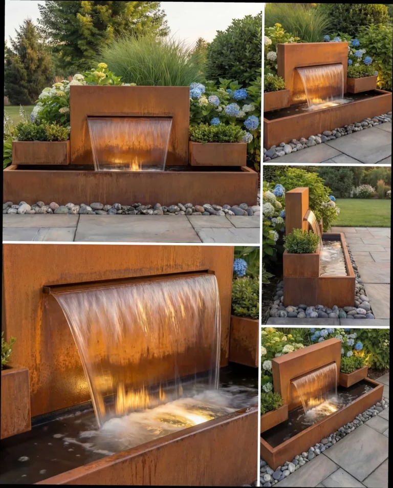 DS200 Corten Architectural Symmetrical Waterfall outdoor waterfall water feature