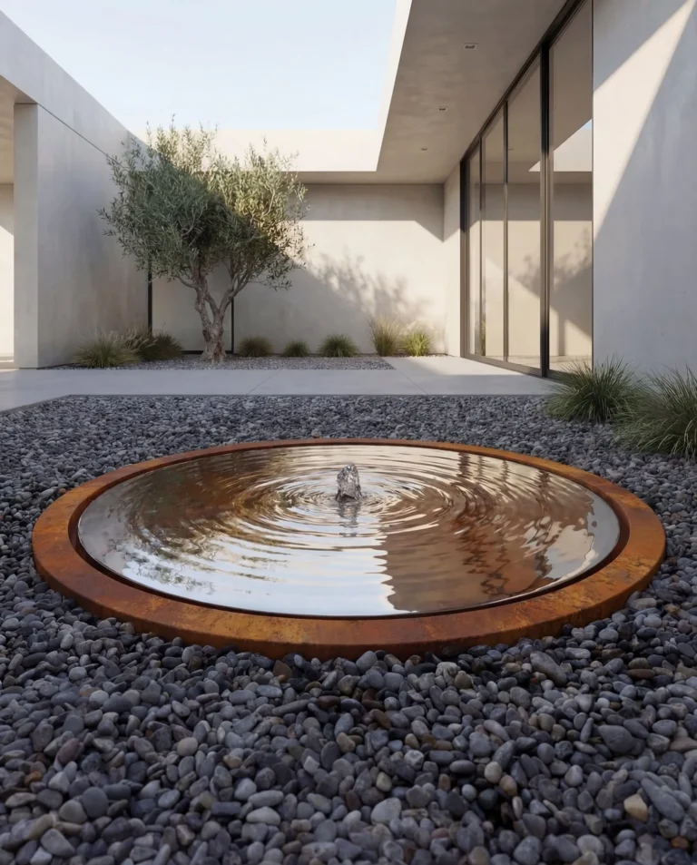 KOYS Corten Mirror Disc Architectural Water Element outdoor waterfall water feature