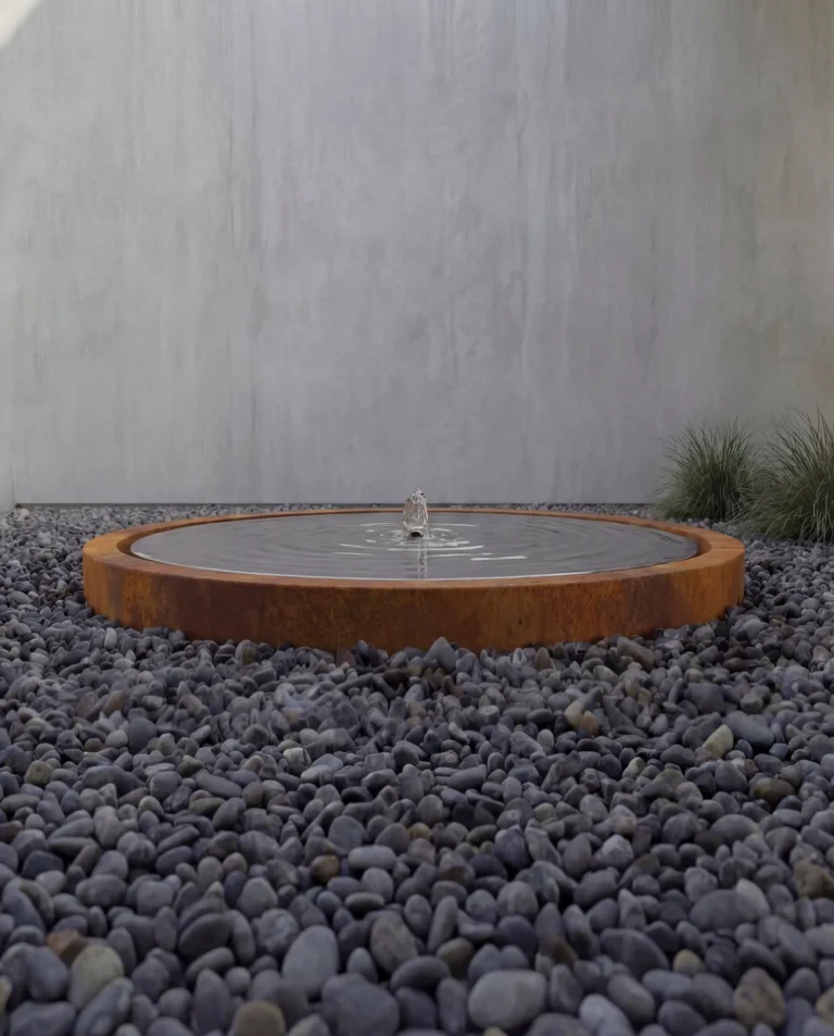 KOYS Corten Mirror Disc Architectural Water Element outdoor waterfall water feature