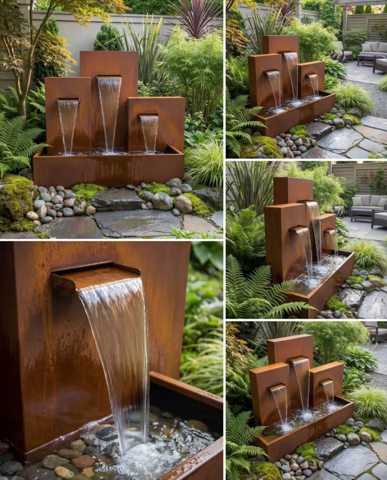 CW300 Corten Three-Step Waterfall For Large Gardens outdoor waterfall water feature
