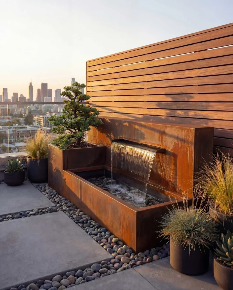 DS120 Corten Architectural Hybrid Waterfall outdoor waterfall water feature