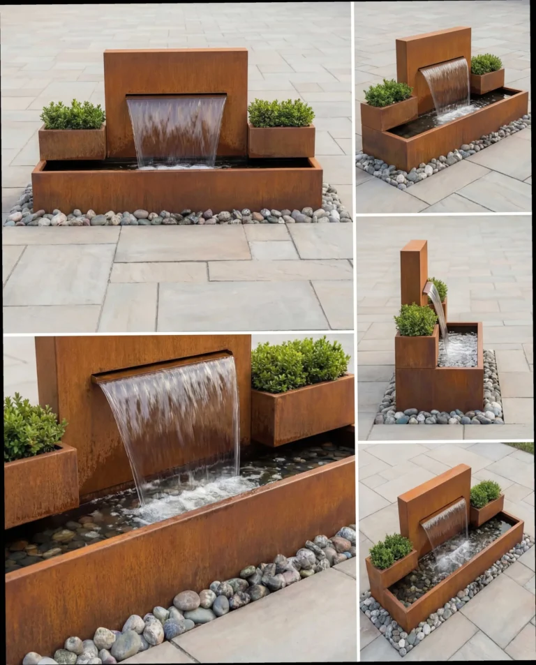 DS200 Corten Architectural Symmetrical Waterfall outdoor waterfall water feature
