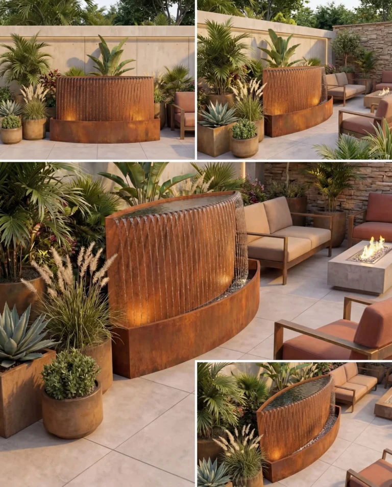 TKS Corten Curved Architectural Rain Waterfall outdoor waterfall water feature