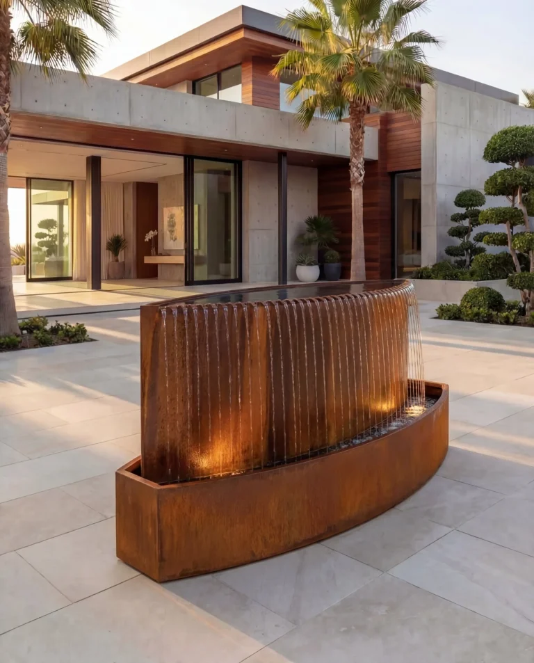 TKS Corten Curved Architectural Rain Waterfall outdoor waterfall water feature