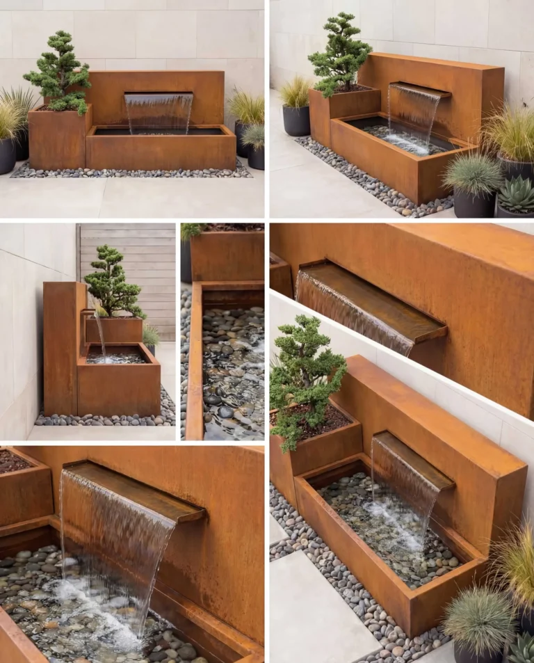 DS120 Corten Architectural Hybrid Waterfall outdoor waterfall water feature